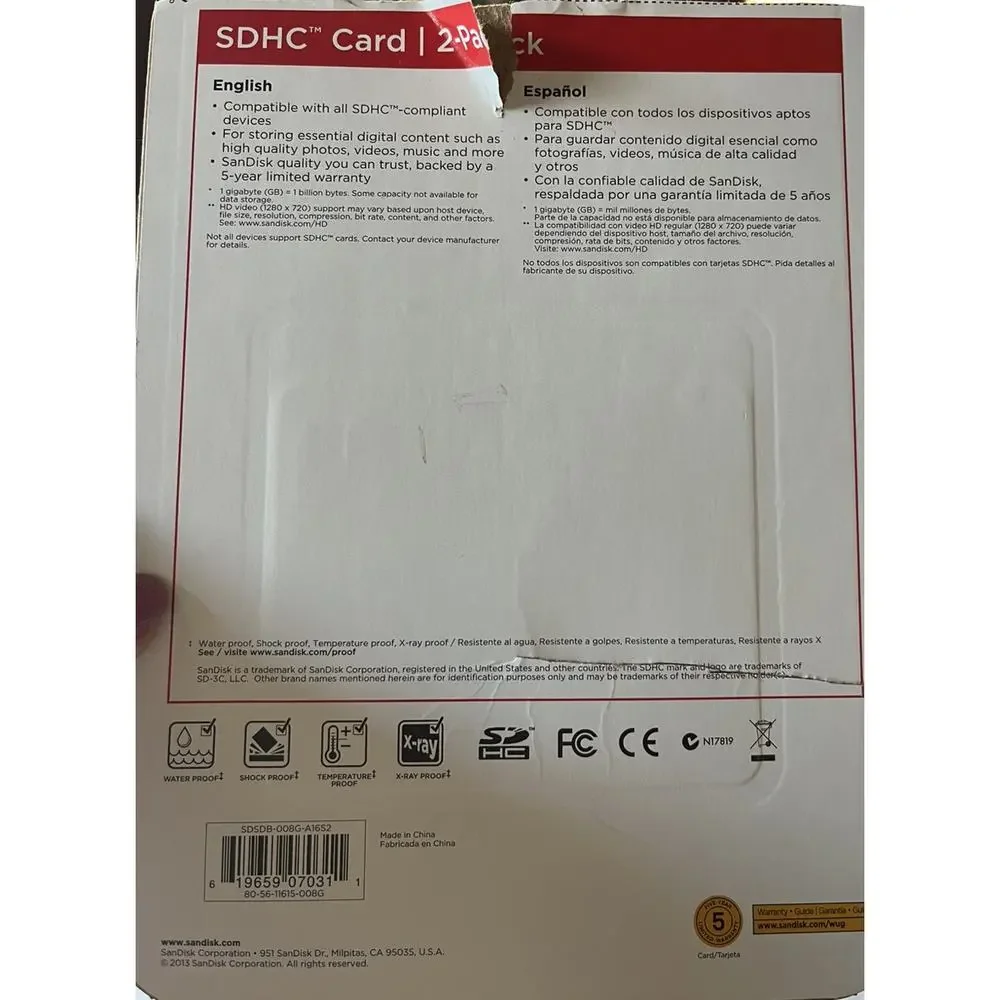 SanDisk 8GB SDHC Memory Card 2 Pk 1 Missing Photos Music Videos And More NEW